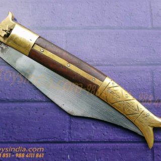 Rampuri Knife Big Sheesham wood + Brass handle Lever lock Spring Steel Switchblade Handmade Folder