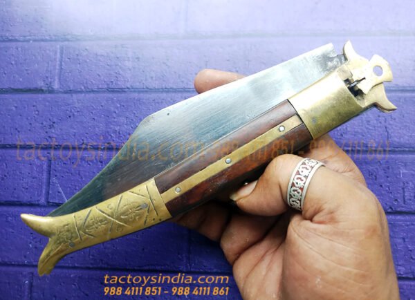 Rampuri Knife Big Sheesham wood + Brass handle Lever lock Spring Steel Switchblade Handmade Folder