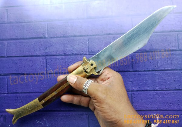 Rampuri Knife Big Sheesham wood + Brass handle Lever lock Spring Steel Switchblade Handmade Folder