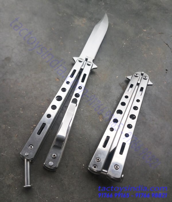 Benchmade Stainless Steel Silver Finish Razor Sharp Flipping Butterfly Balisong Knife Clip Point Tip