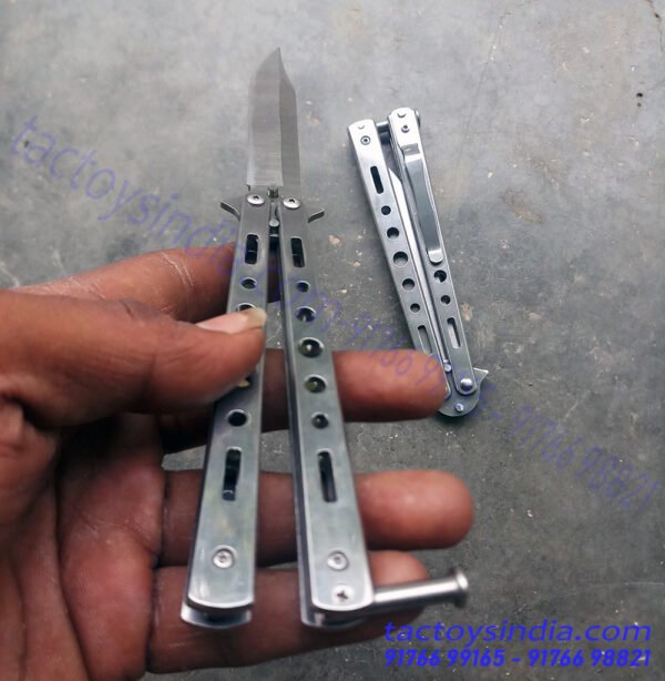 Benchmade Stainless Steel Silver Finish Razor Sharp Flipping Butterfly Balisong Knife Clip Point Tip