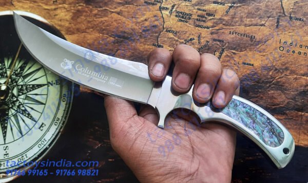 Columbia A12 Indian Kirpan Shaped Traditional Punjabi Knife / Single Pc Built with Turquoise Stone Inlay handle / Lanyard Hole / Full Tang carbon Steel blade by Tactoys India