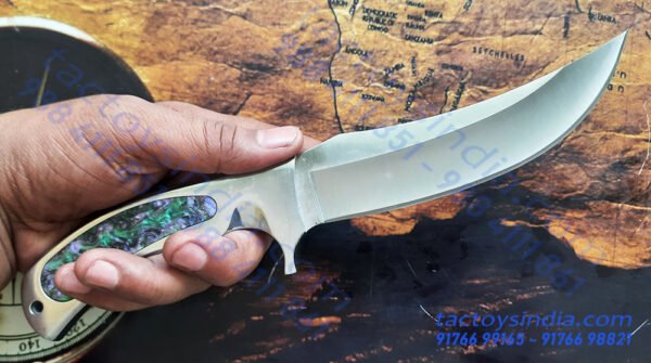 Columbia A12 Indian Kirpan Shaped Traditional Punjabi Knife / Single Pc Built with Turquoise Stone Inlay handle / Lanyard Hole / Full Tang carbon Steel blade by Tactoys India