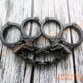 Antique-Hand-Cuffs-and-Revolver-Black-Colour-Thick-Metal-knuckleduster-Safety-Punch-Tactical-Self-defen