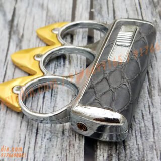 knuckle-Duster-with-Cigarette-Lighter-yellow-Flame-3-Fingered-Deluxe-Faux-Leather-Finished
