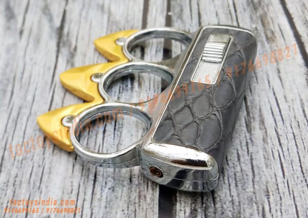 knuckle-Duster-with-Cigarette-Lighter-yellow-Flame-3-Fingered-Deluxe-Faux-Leather-Finished